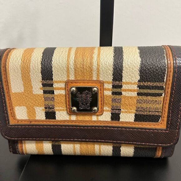 DAKS London Plaid Wallet Brown Leather Trim - Picture 2 of 10